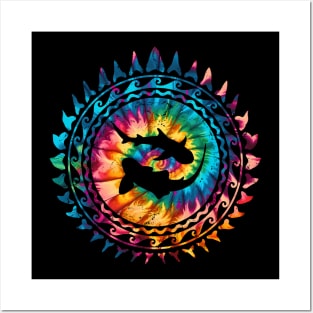 Zebra shark and Whitetip Shark Rainbow Tie Dye Posters and Art